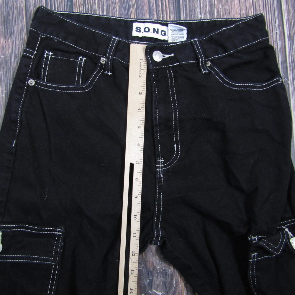 S.O.N.G. Pants Juniors 7/28 Black Cargo Twill Relaxed Fit Cotton Zip Fly Pockets - Picture 5 of 7